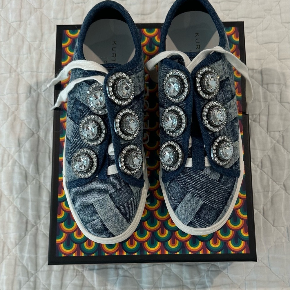 Kurt Geiger Women’s Denim Sneakers with Crystal Accents